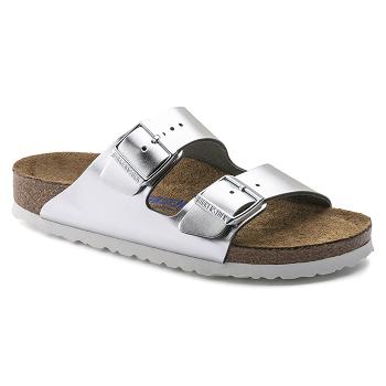 Dámské Arizona Birkenstock Soft Footbed Birko Flor Stříbrné | CZ 5ILH